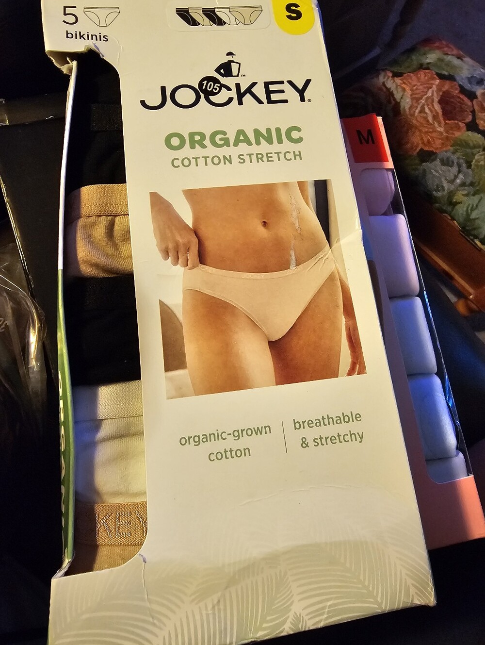 Jockey Organic Cotton Stretch Bikinis - Black, Beige, White (5-Pack) Small